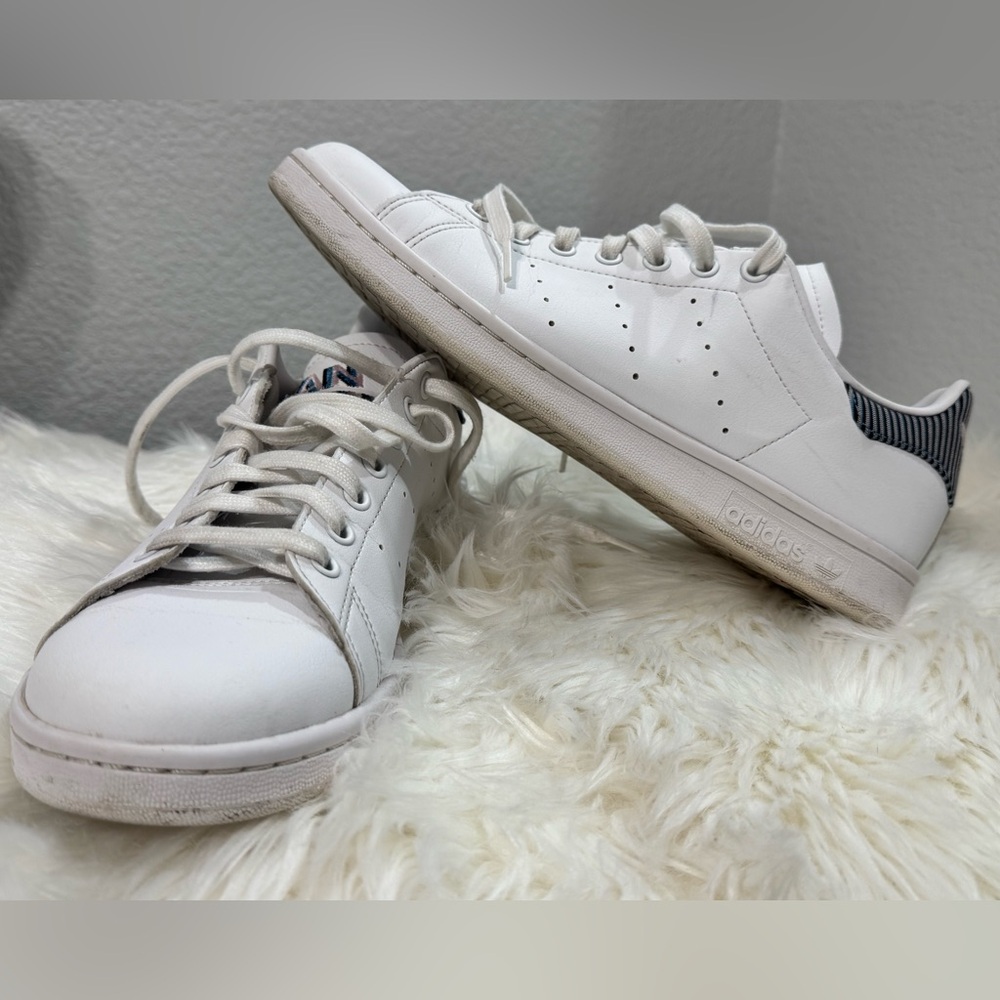 Adidas White and Blue Stan Smith Sneakers